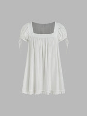 Cyflymder  Women Puff Sleeve Short Babydoll Tops Square Neck Flowy Mini Dress Floral Ruffle A Line Summer Shirts Sundress