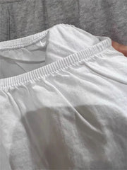 Cyflymder  White Lace Trim T-Shirt Shorts Set Women Summer Lace-up Puff Sleeve Blouse+Elastic Waist Short Pants Sweet Simple 2 Piece Sets