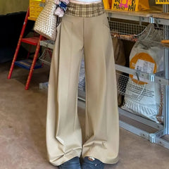 Cyflymder  Fashion Vintage Plaid Patchwork Casual Pants Spring Autumn American High Waist Female Clothing Wide Leg Loose Pockets Trousers