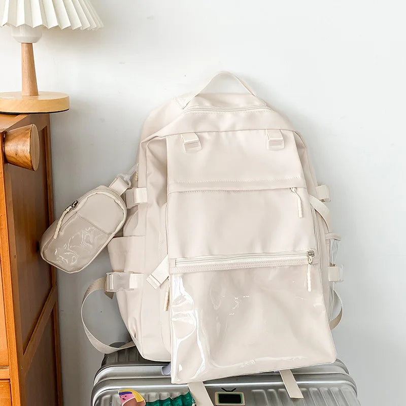 Cyflymder  Transparent Vintage Pockets Students Backpacks Y2k Aesthetic Women Casual All Match Schoolbags Korean Trendy Streetwear Ita Bags