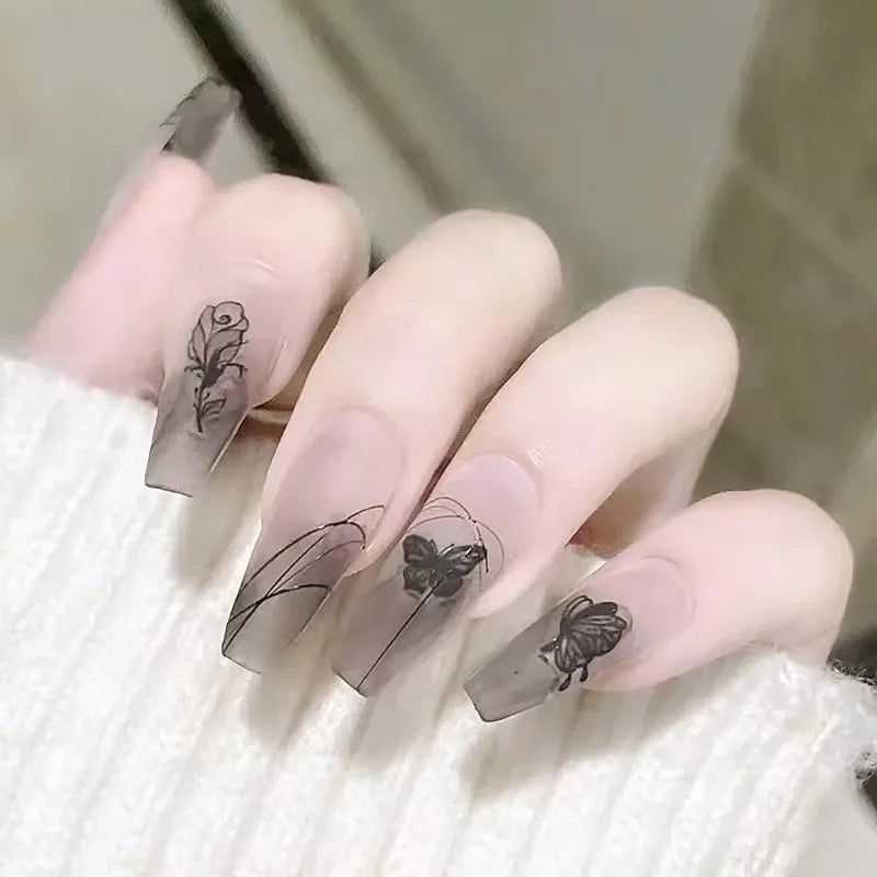 Cyflymder  24Pcs/1Box Fake Nails Art Press On False On Practice Hand For Material Formas Fingernails Fake Products Accessories Pink Design