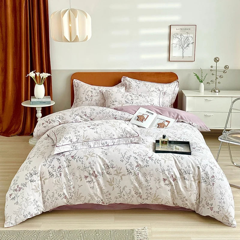 Cyflymder  100% Cotton Flowers Print Luxury Bedding Set Single Double Queen King Size Duvet Cover Flat/Fitted Bed Sheet Pillowcases 3/4Pcs