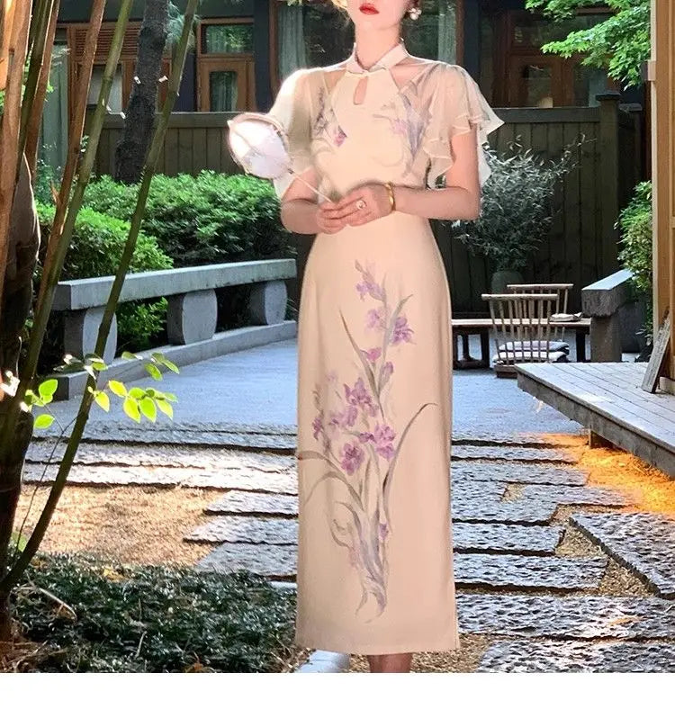 Cyflymder  Chinese Style Improved Cheongsam Spring Summer New Retro Hollow Out Temperament Dress Short Sleeve Slim Qipao Dresses