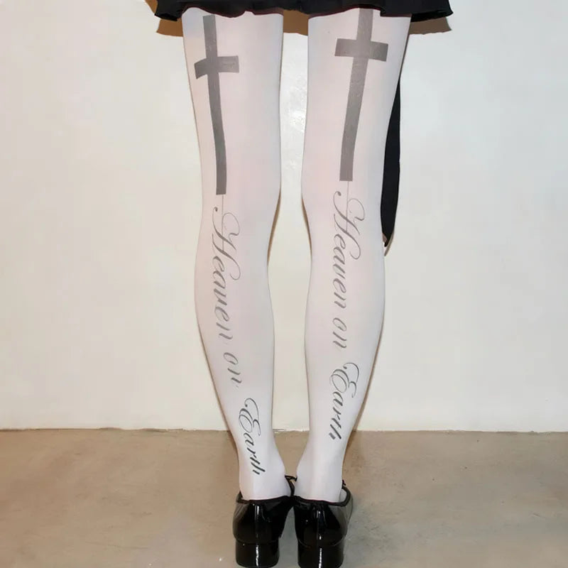 Cyflymder  White Punk Vintage Letter Print Long Socks Harajuku OverKnee Thigh High Stockings Cosplay Cute Graffiti Sock y2K Subculture
