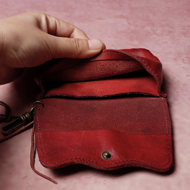 Cyflymder  Men's cowhide key bag car driver's license card bag ladies cowhide coin purse wallet retro leather waist hanging keychain