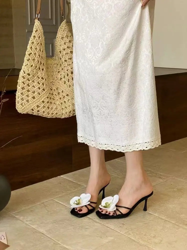 Cyflymder  Female Slip On Footwear Square Toe Ladies High Heels Pumps Slides Shoes Luxury Fashion Flower Women Thin Heels Shoes 2025 New