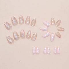 Cyflymder   24Pcs Cat's Eye Design Fake Nail with Pearl Short Round Head Press on False Nails Silver French Bow Pattern Full Cover Nail Tips