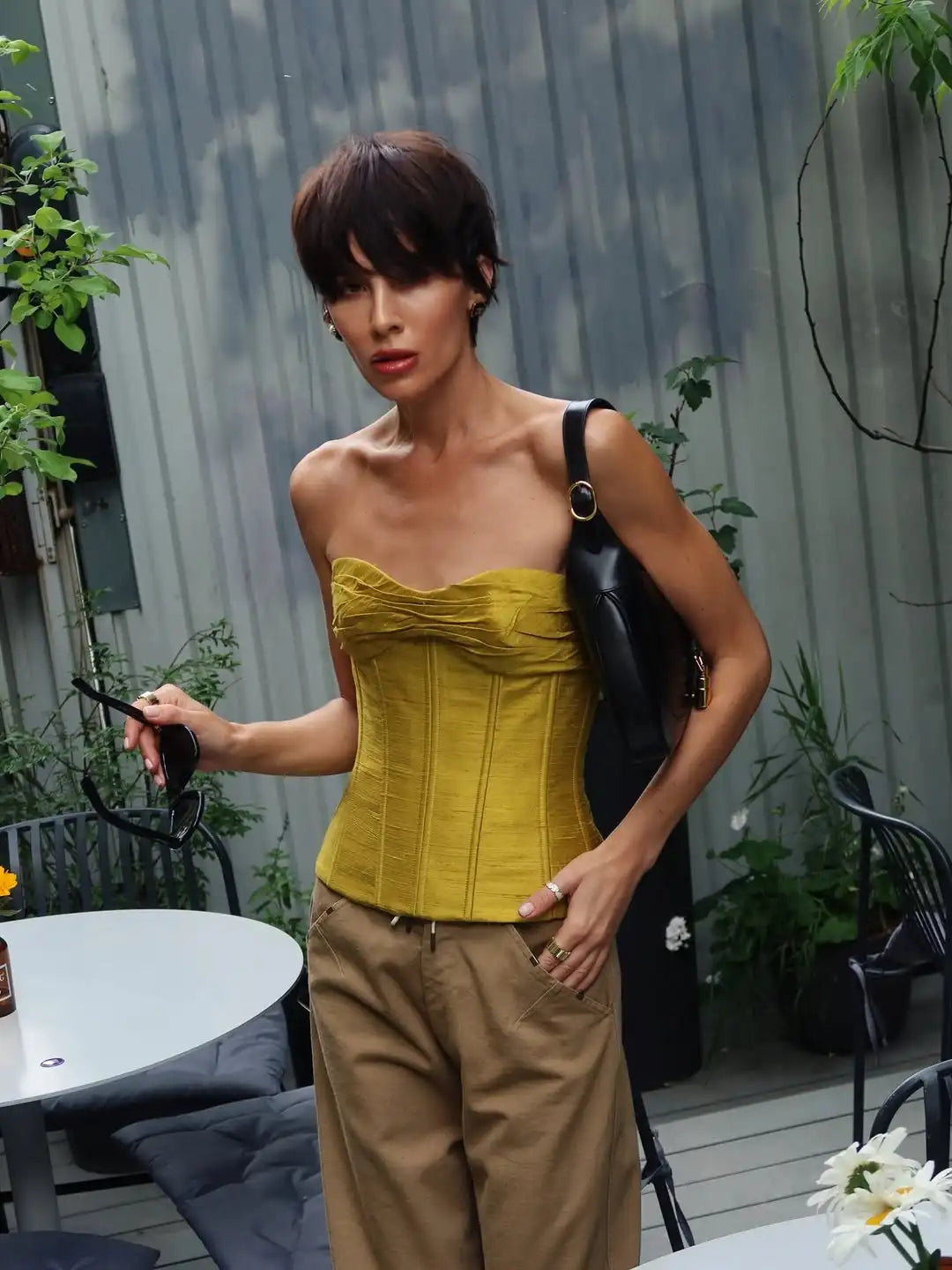Cyflymder   Women Solid Twist Bandeau Waist-cinching Vest Fashion Strapless Tight Shaping Top Chic Wear Street Photoshoot Party Outfit