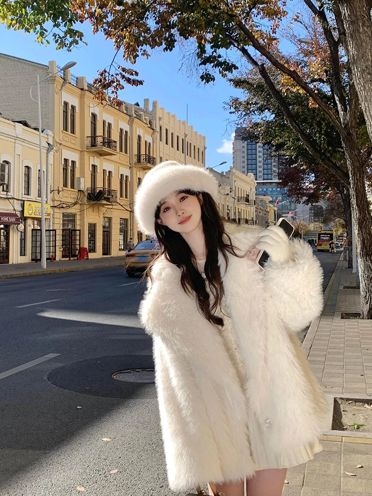 Cyflymder Autumn Winter Oversized Loose Casual Luxury Soft Thick Warm Hairy Faux Fox Fur Coat Women Long Sleeve Fluffy Jacket