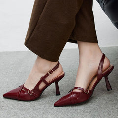 Cyflymder  Size 41 Women's Elegant Burgundy Pointy Toe Slingback Pumps Summer High Heels Black Modern Lady Shoes Silver