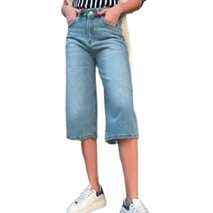 Cyflymder  Vintage Casual Mid-length Jeans Women Summer Straight Seven-quarter Pants Female Trend Streetwear Washed Denim Mid Trousers
