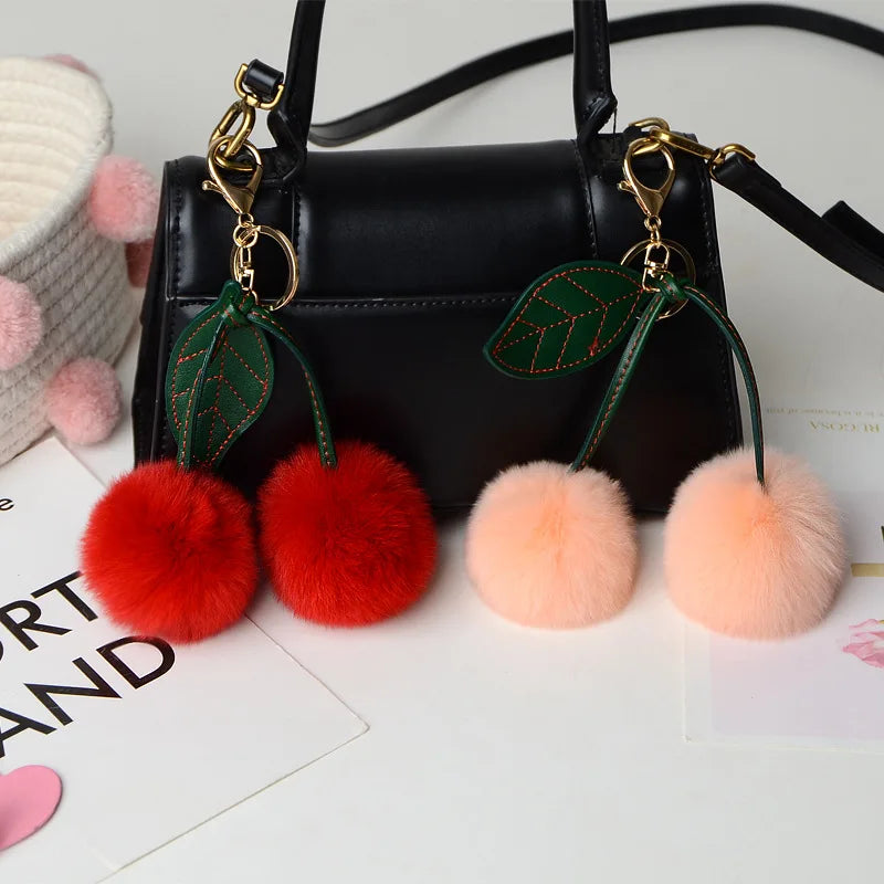 Cyflymder New Otter Rabbit Hair Cherry Multi-color Car Keychain Pendant Cute Pompom Doll Doll Bag Bag Hanging Key Chains for Women Gift