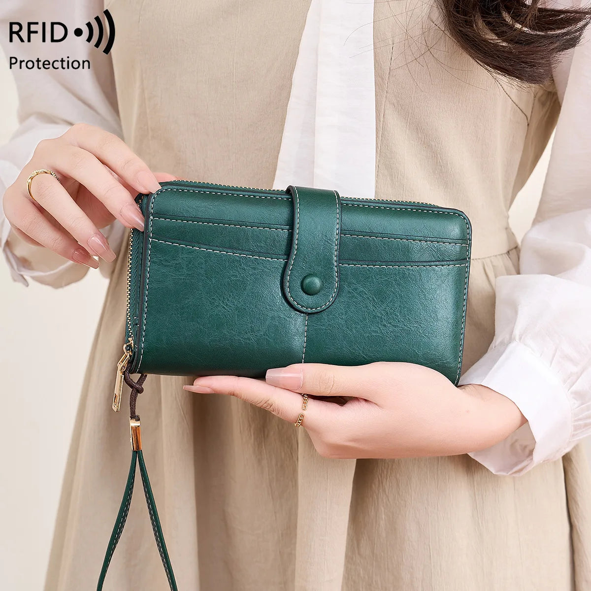 Cyflymder  Women's Wallet RFID Blocking Credit Card Holder Large Capacity Wristlet Leather Wallets Purse
