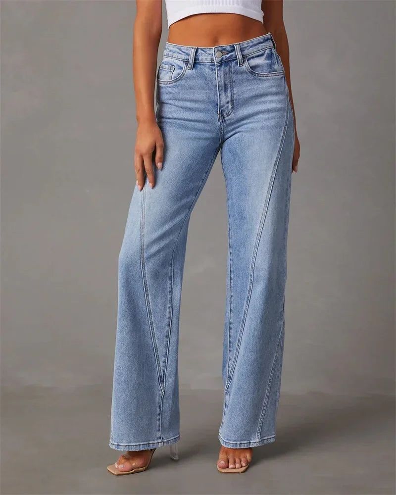 Cyflymder  Fashion Patchwork Wide Leg Jeans Women Mid Waist Loose Micro Flared Denim Pants Female Commuter Trousers Casual Streetwear