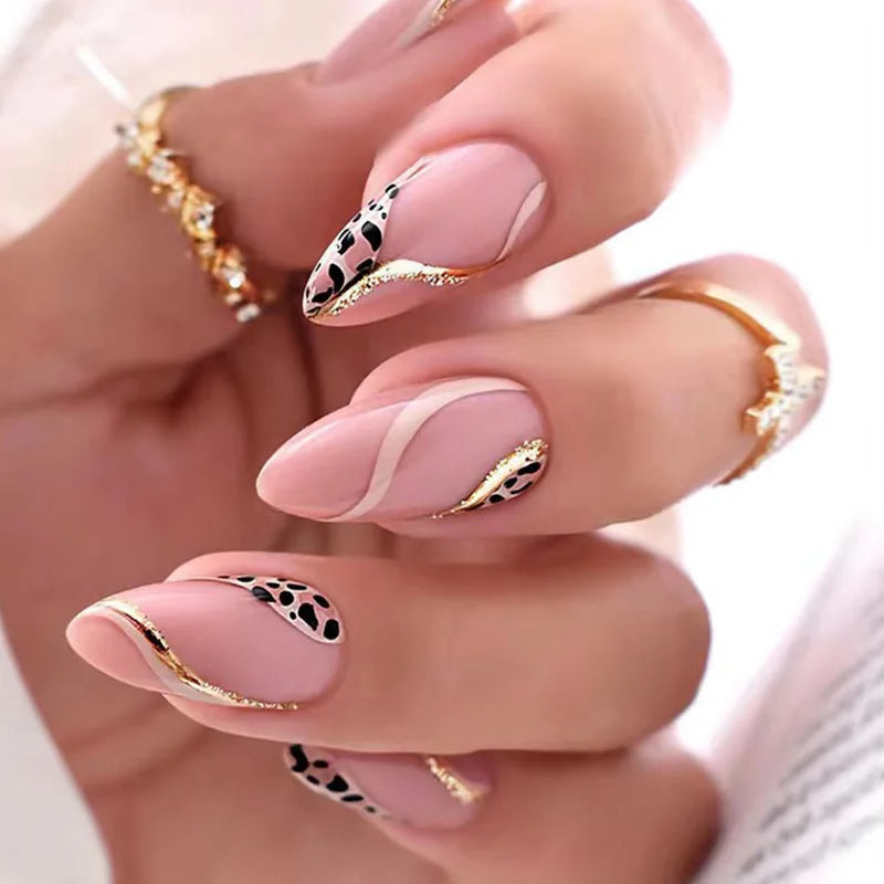 Cyflymder  24Pcs Fake Nails Supplies For Professionals False ABS Press On With Design Long French Tips Black Reusable Nails Coffin