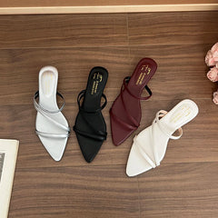 Cyflymder  Fashion Women Elegant Pointed Toe Low Heel Slippers Female Shoes Casual Leather Design Comfort Women Slippers 2135