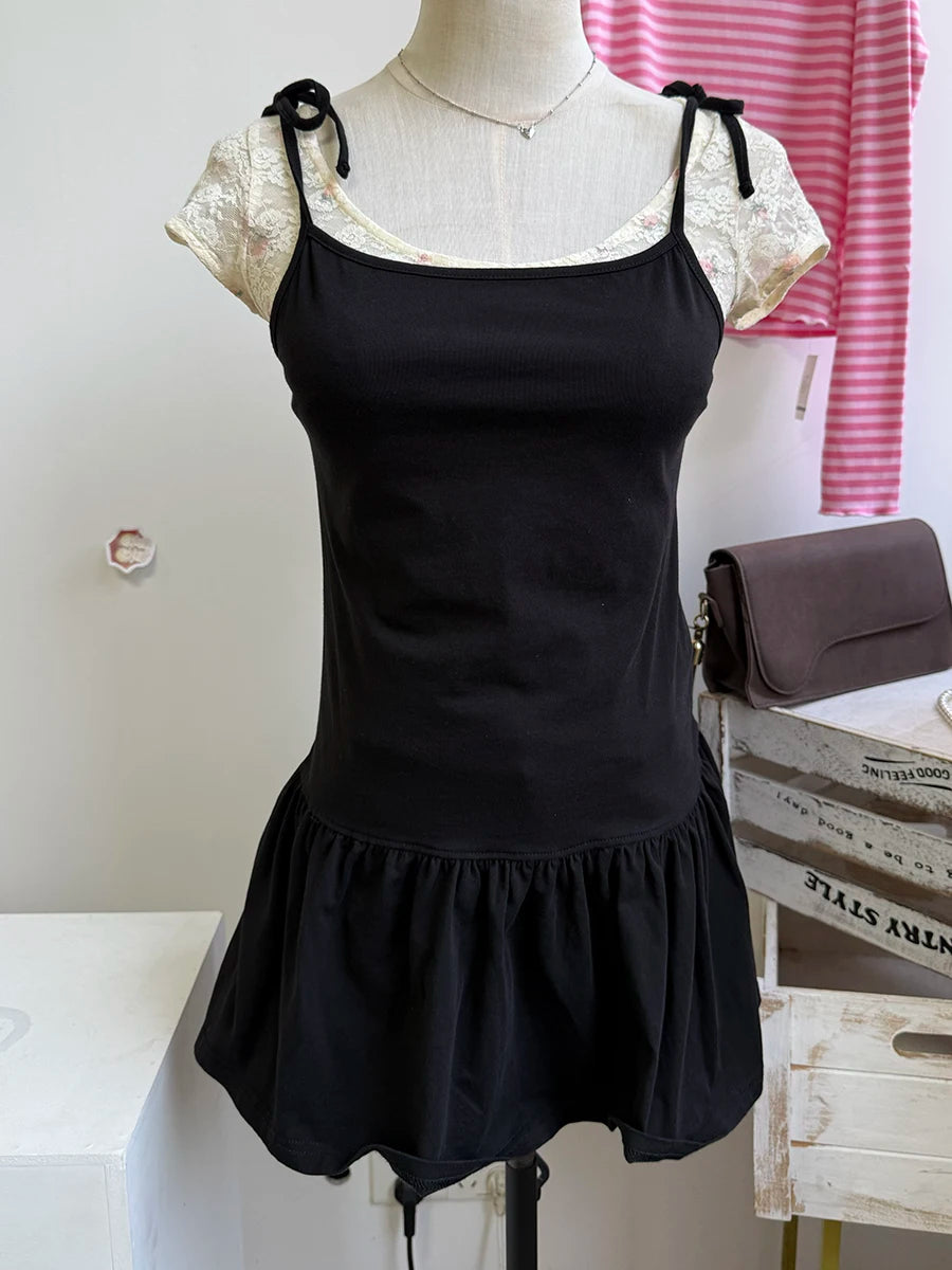 Cyflymder  Vintage Striped Camisole Dress Women Summer Streetwear Simple Cotton Lace-up Strap Vestidos Sweet Cute Preppy Style Dresses Y2K