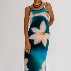 Cyflymder  Summer Tie-Dye Floral Print Backless Party Dress Women Sleeveless Spaghetti Strap Sexy Bodycon Dress for Vacation Cocktail Beach