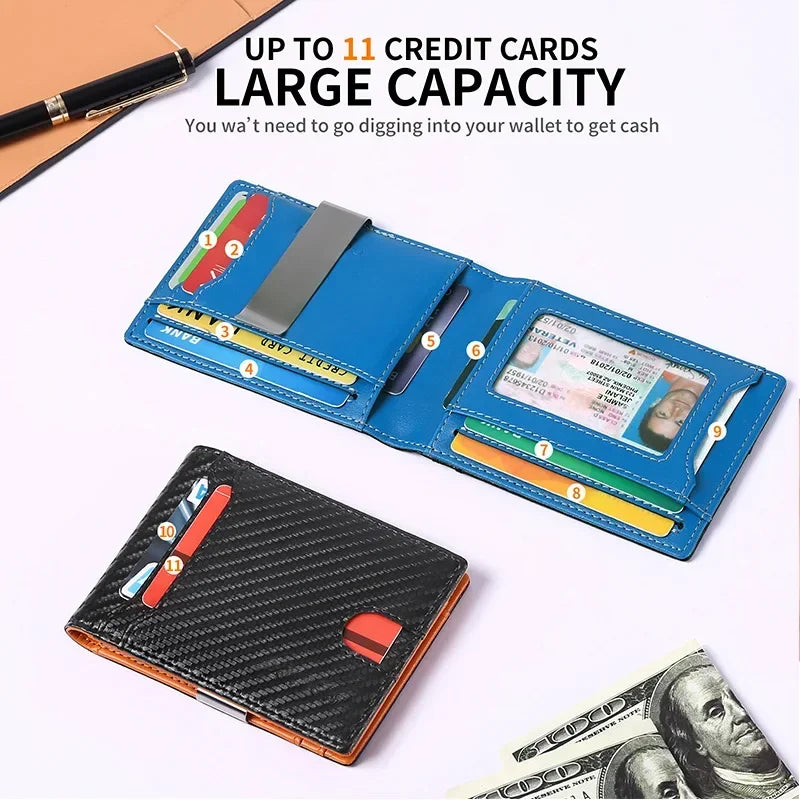 Cyflymder  Men's Ultra -thin Wallet European and American Simple Casual RFID US Dollars Leather Card Bag Money Clip Wallet