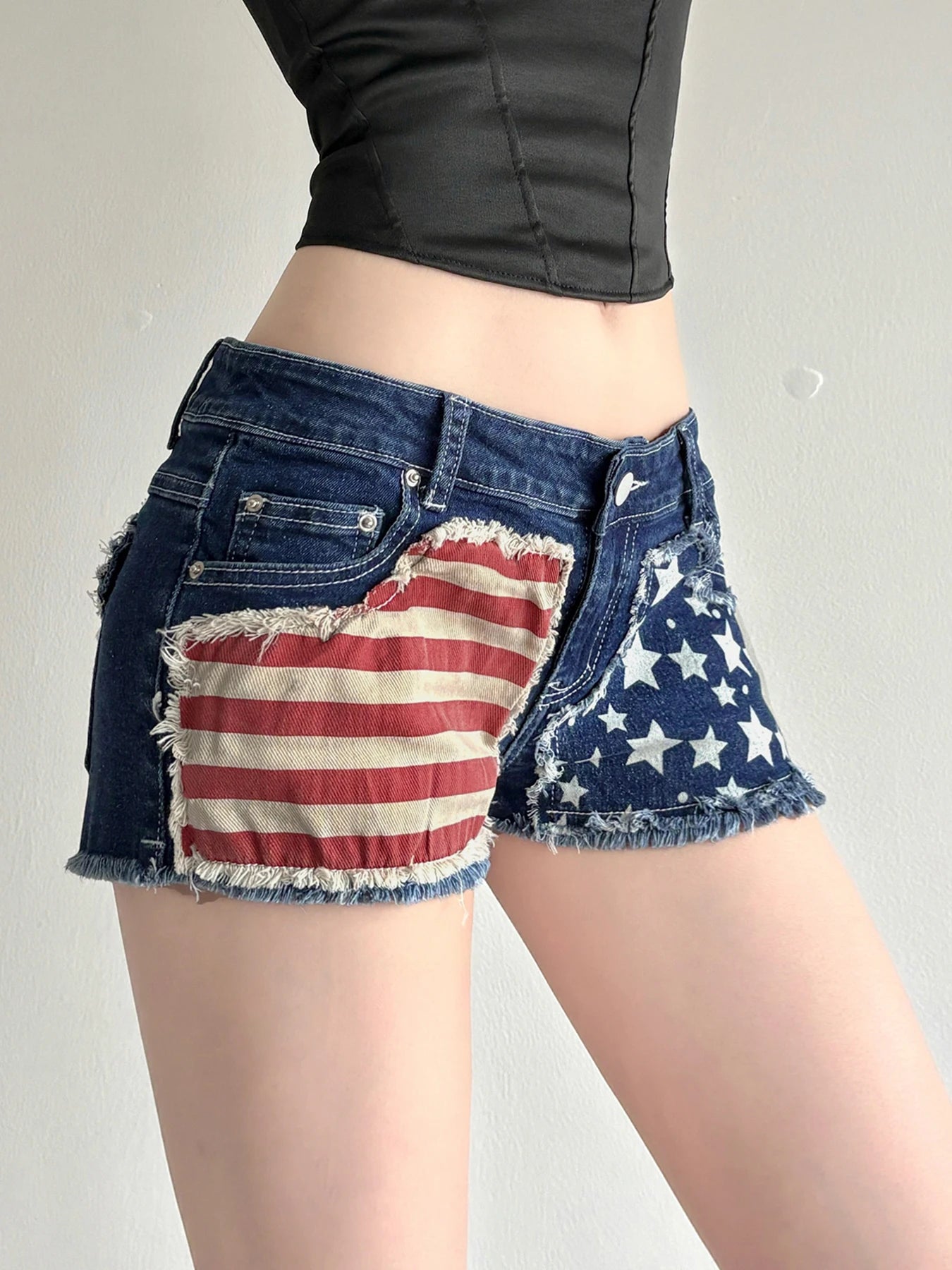 Cyflymder  Asymmetrical Print Retro Denim Shorts Distressed y2k Low Rise Skinny Hot Sexy Denim Shorts Summer Streetwear Chic Shorts