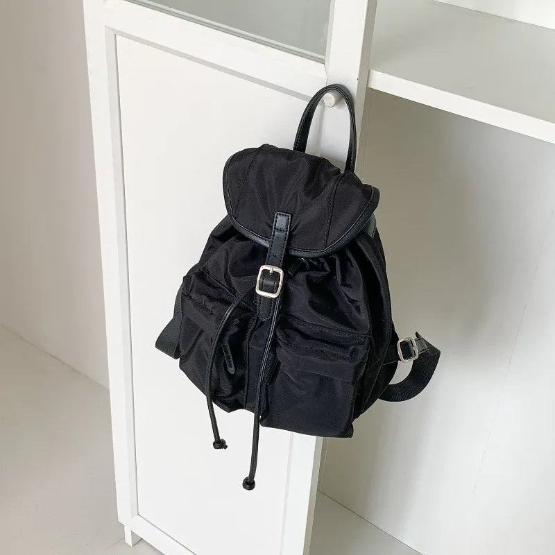 Cyflymder  Vintage Simple Fashion All Match Backpack Casual Nylon Drawstring Women Schoolbags Pleated Y2k Aesthetic Backpacks for Students