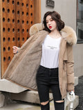 Cyflymder Winter Coat Low Price On Sale Women Beige Add Wool Thick Warmth Fur Hooded Parkas Jacket New Fashion Belt Slim Cotton Coat