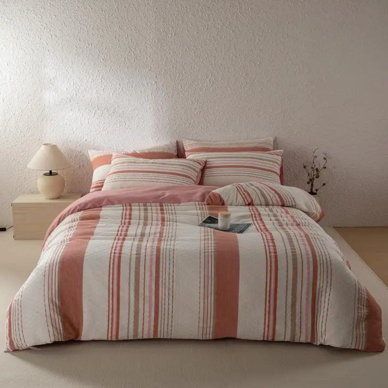 Cyflymder  Bedding Set 100% Cotton Simple Vertical stripes Duvet Cover Set  Double Queen King Size Nordic Quilt Cover Bed Sheet Pillowcases