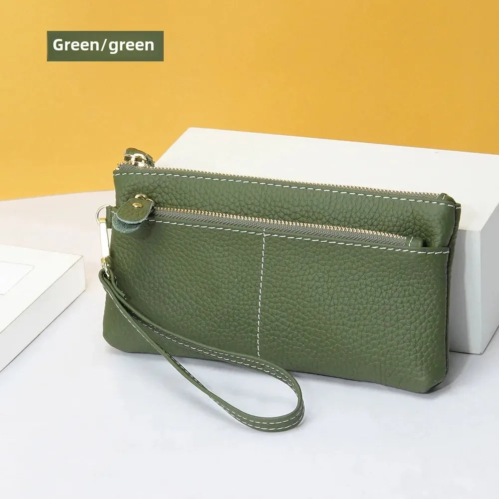Cyflymder  New Fashionable Simple Long Women's Wallet Fashionable Genuine Leather Handbag Korean Style Thin Car Sewing Line Zipper Handbag