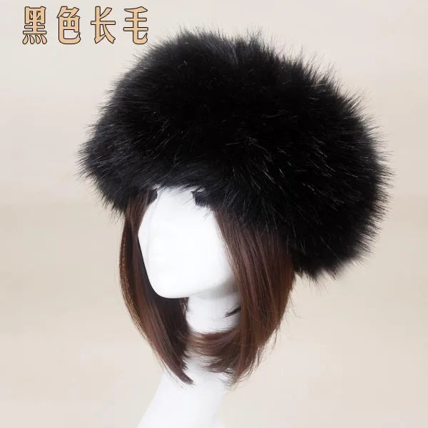 Cyflymder Winter Thick Furry Hairband Fluffy Russian Faux Fur Women Girl Fur Headband Hat Winter Outdoor Earwarmer Ski Hats Hot