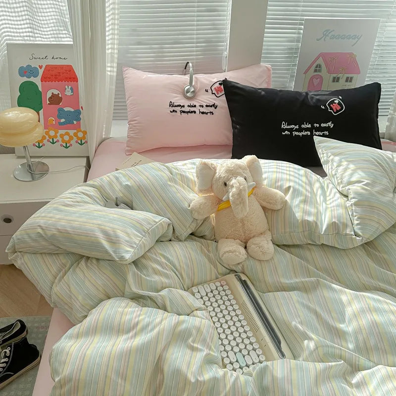 Cyflymder  European Striped Grid Bedding Set Fashion Soft and Breathable Bedclothes for All Seasons Luxury Cozy Printed Quilt Cover Set