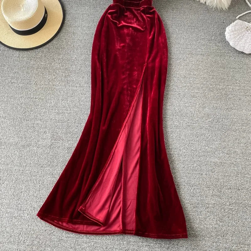 Cyflymder Christmas Party Dress Sexy Deep V Neck Backless Split Dress Off Shoulder Fashion Birthday Party Evening Vestido Women Goth Slim Summer Hip Wrap Dress