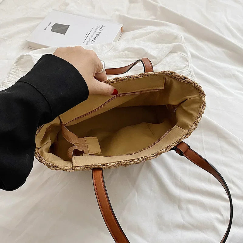 Cyflymder  Trendy Straw Weave Bag for Women 2025 Summer Brand Designer Female Handbags Luxury Shoulder Bag Fashion Beach Basket Simple Bag