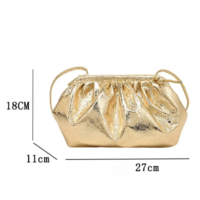 Cyflymder Small Luxury Design Women's Leather Silver Cloud Bag Female Gold Crossbody Bag Ladies Party Clutch Purse Female Handbags