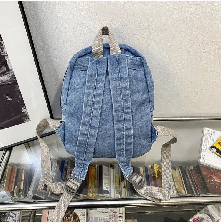 Cyflymder Denim Women Backpack Casual Travel Bagpack Backbag College Student School Bags for Teenager Girls Cowboy Rucksack blue Mochila