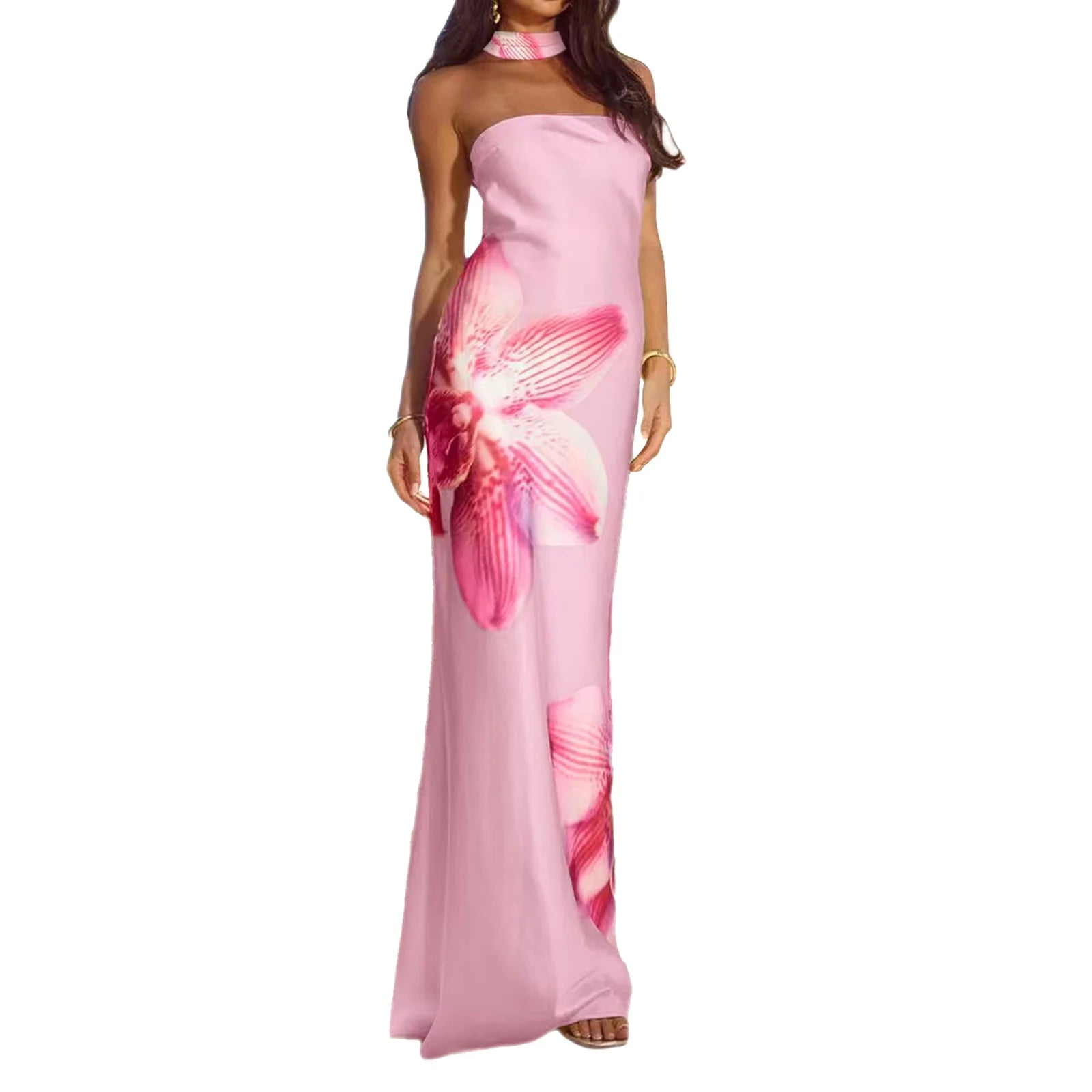 Cyflymder  Elegant Off-Shoulder Maxi Dress with Floral Print and Matching Shawl Women s Sleeveless Summer Gown for Special Occasions