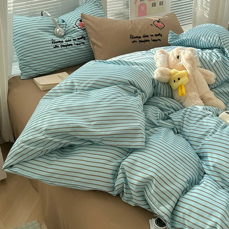Cyflymder  European Striped Grid Bedding Set Fashion Soft and Breathable Bedclothes for All Seasons Luxury Cozy Printed Quilt Cover Set