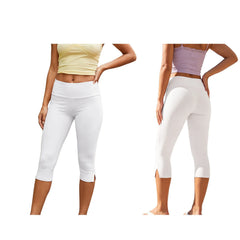 Cyflymder  New Women’s Split Hem Capri Pants Fashion Summer Sexy Fold Over Waist Solid Color Slim Fit Cropped Pants Trousers Shorts