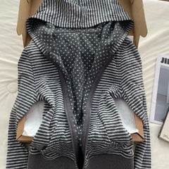 Cyflymder  Japnese Harajuku Vintage Polka Dot Sriped Print Women Clothes Y2k Autumn Comfortable Casual High Street Hoodies Zipper Cardigan