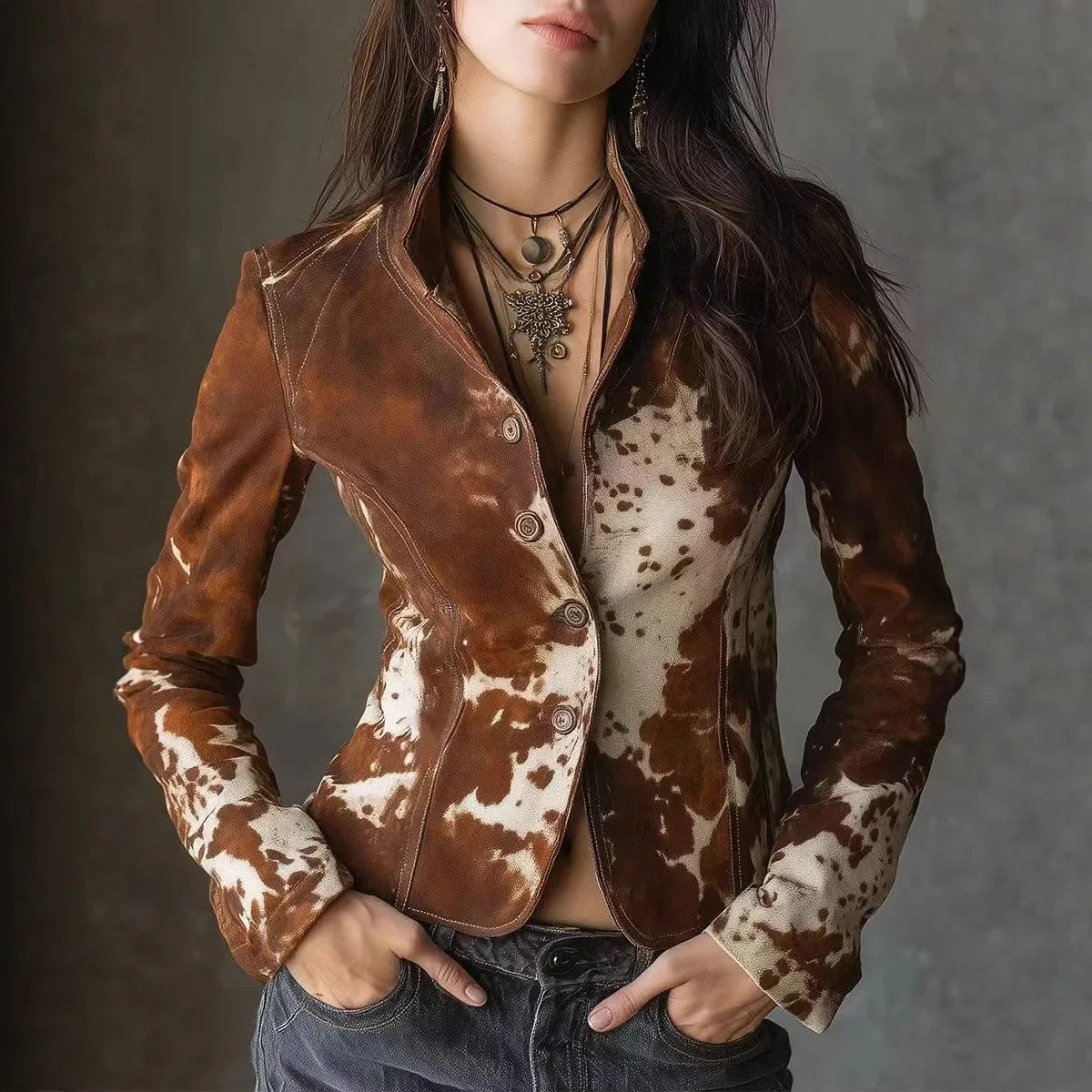 Cyflymder  European American Women's Jacket Coat Autumn Winter Lapel Printed Long-sleeved Jacket Single-breasted Personalized Short Jacket