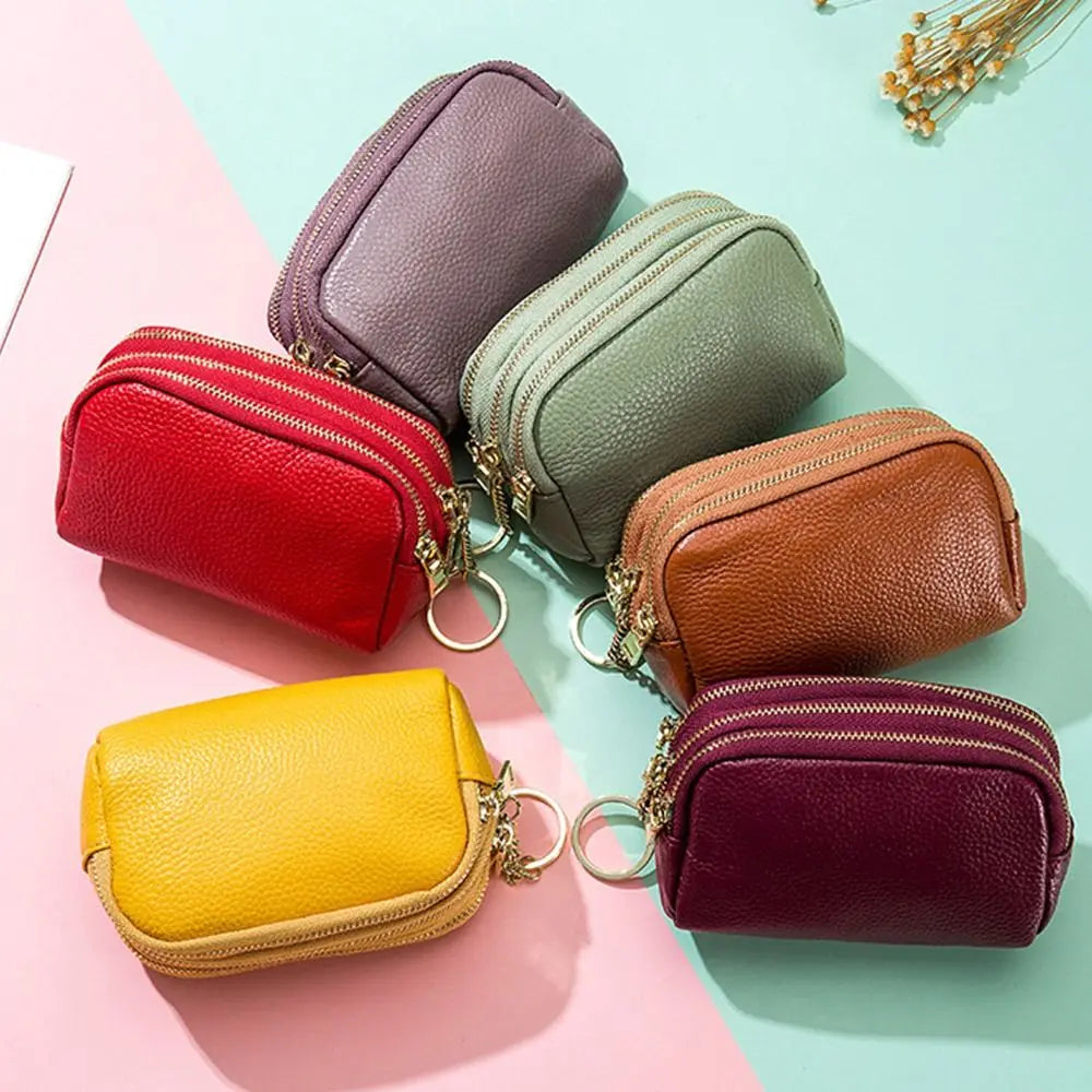 Cyflymder Genuine Leather Mini Pocket Zipper Small Money Bag Female Wallet Women Wallet Purse Short Card Coin Key Holder Change Pouch