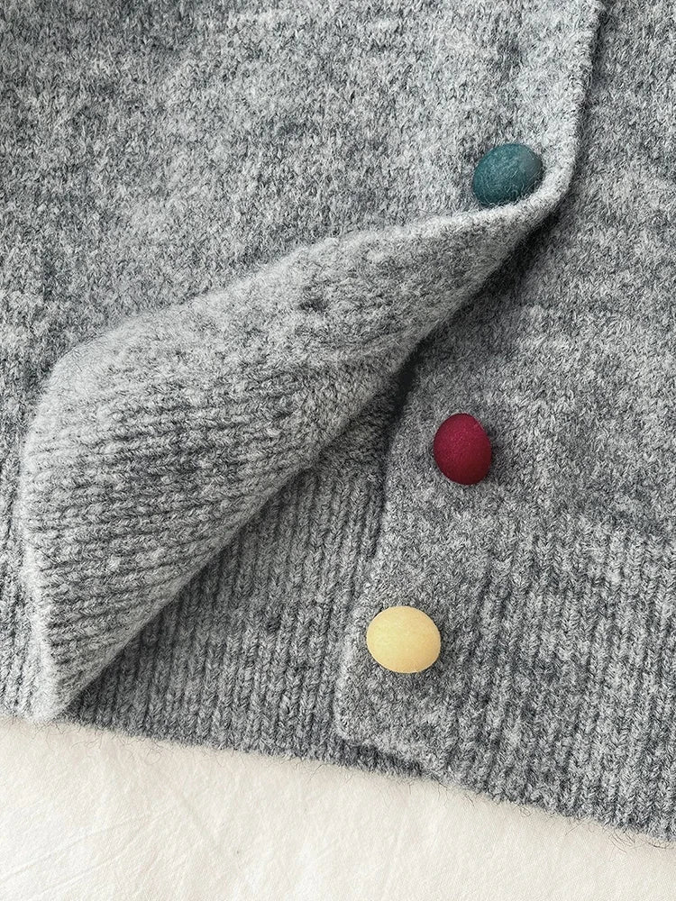 Cyflymder  Retro Patchwork Cardigan Sweaters Women Loose Casual Korean Knitted Coat Vintage Long Sleeve Design Buttons Sweet Gray Top