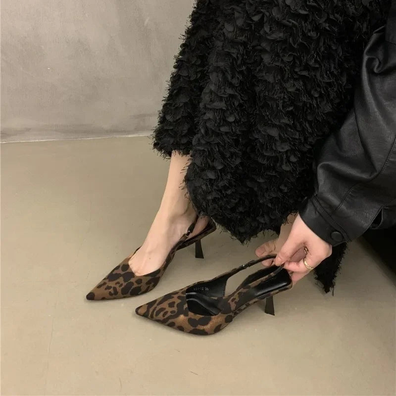 Cyflymder Summer High-heeled Women's Shoes Fashionable Pointed Toe Sexy Stiletto Heels Leopard Print Women's Shoes