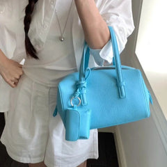 Cyflymder  Ins Korean Retro Blue Boston Handbag Women PU Leather Large Capacity Pillow Bag Ladies Cute Commuter Versatile Crossbody Bag New