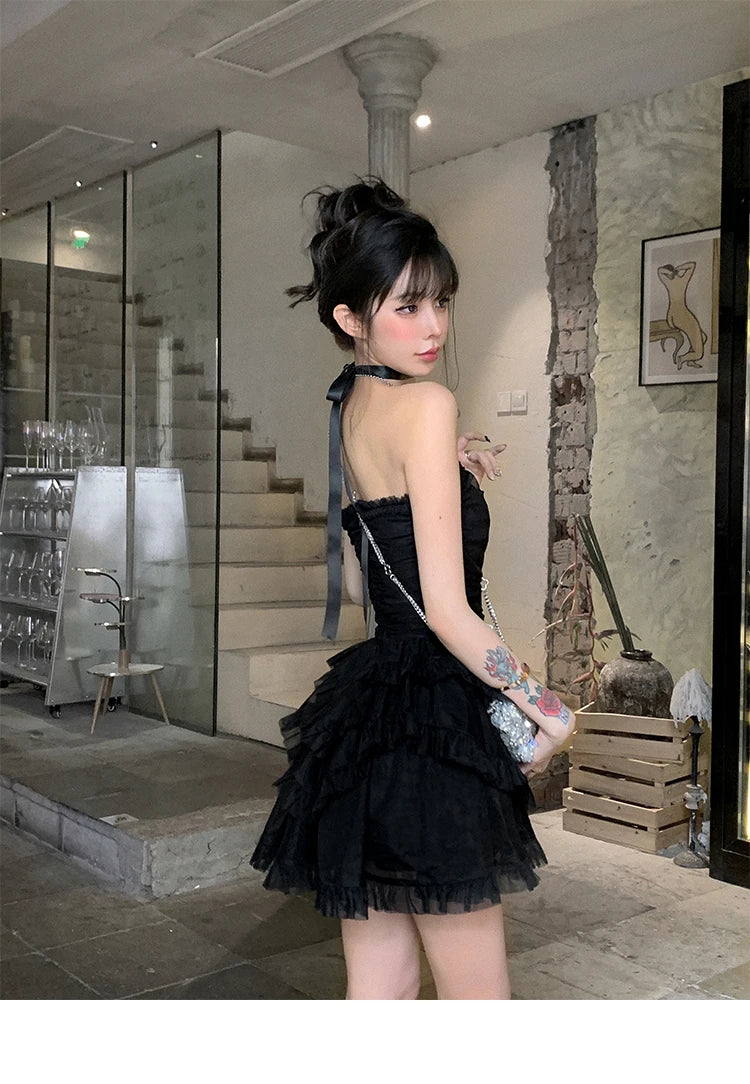 Cyflymder  Summer French Vintage Sweet Dresses Female Kawaii Y2K Fashion Fariy Mini Dress Korean Party Ruffles Puff Sleeve Cake Dress