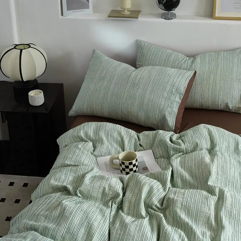 Cyflymder  Nordic Style Pure Cotton Jacquard Bedding Set Super Soft Skin Friendly Striped Duvet Cover Kit Adult Home Bedclothes for Seasons