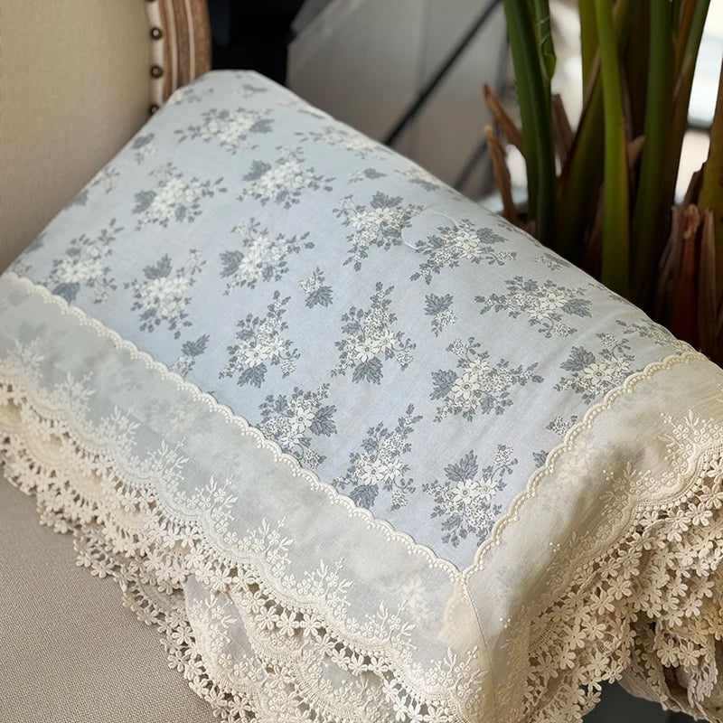 Cyflymder  Pure Cotton Double Layer Yarn Vintage Lace Flower Prints Summer Quilt Princess Air Condition Thin Comforter Lightweight Blanket