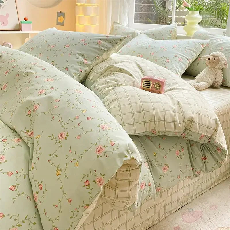Cyflymder  Rural Floral 100% Cotton Comfort Set Skin-Friendly Non Fading Fitted Sheet Quilt Cover 200X230Cm Bedclothes for All Seasons