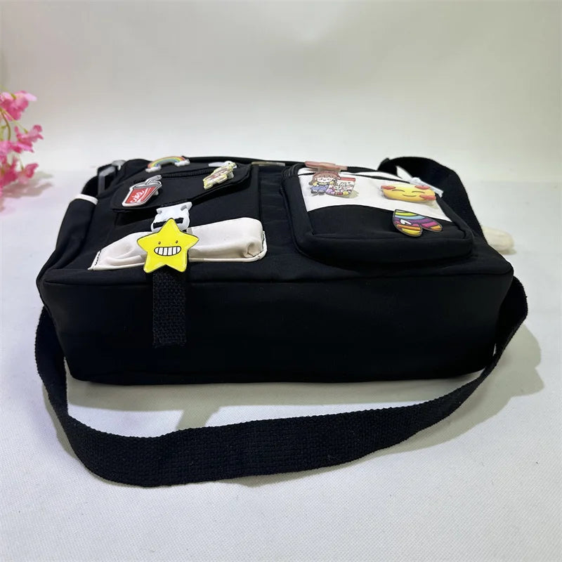 Cyflymder  Waterproof Oxford Cloth Handbag Fashion Splicing Crossbody Bag with Badge Pendant Women Shoulder Bag Student School Bags Satchel