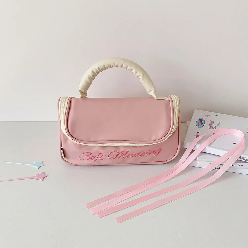 Cyflymder  Korean Fashion Casual Large Capacity Pencil Case PU Portable INS Solid Color Washing Make Up Statonery Bag Student Supplies