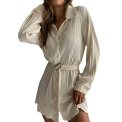 Cyflymder  Women's Casual Faion Pleated Long irt Dr with Belt mid Waist ort Skirt Length Pure Color Winter Season Long Sve